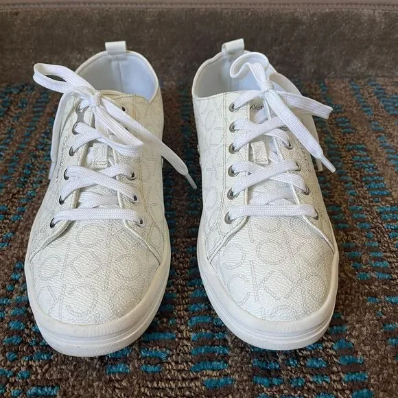 Calvin Klein Women's Michaela sneakers white monogram print Shoe Size 12 - Picture 4 of 8